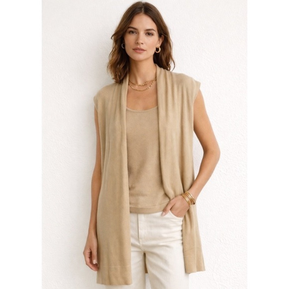 VTG Neiman Marcus Cashmere Sleeveless Sweater Vest Tank Top Set Camel Beige M